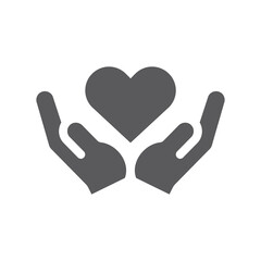 Obraz premium Hands and heart black vector icon. Charity help filled symbol.