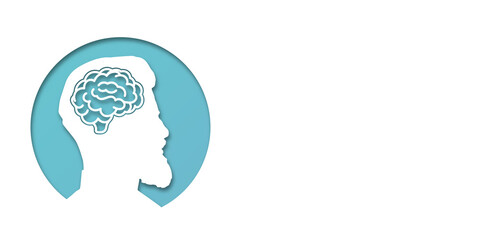 Guy or man headache concept. People silhouette. Vector medical illustration in paper cut style with shadow. mental health. Place for text. Copy space. Health care