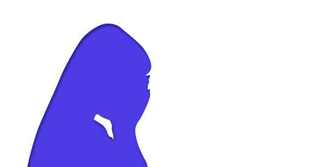 Girl or woman headache concept. People silhouette. Vector medical illustration in paper cut style with shadow. mental health. Place for text. Copy space. Health care