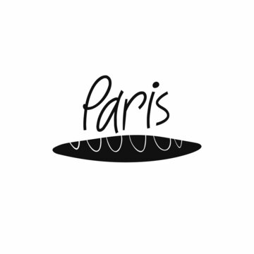 Vector hand drawn food symbol of Paris. Travel illustration of French signs. Hand drawn lettering illustration. French landmark logo