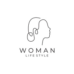 Woman head single line logo design