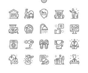 Accommodation. Online booking. Do not disturb. Receptionist, tourist, hotel. Pixel Perfect Vector Thin Line Icons. Simple minimal pictogram
