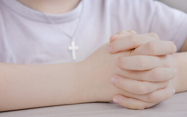Christian faith.Hands praying to God. Beg for forgiveness and believe in goodness. Concept for...