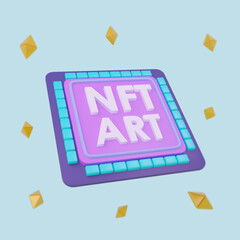The nft or Non Fungible Token for art and technology concept 3d rendering illustration
