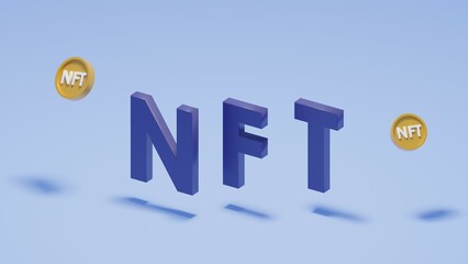 The nft or Non Fungible Token,text float technology concept 3d rendering illustration