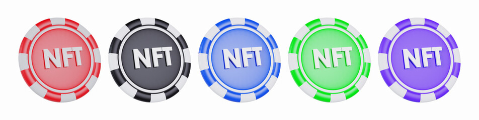 nft or Non Fungible Token,Casino token coins concept design 3d rendering illustration