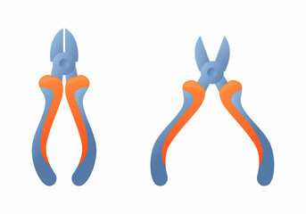 
Vector illustration cutting metal pliers isolated on white background. Open and closed pliers tool vector icons in flat cartoon style. Hand tools for repair, building, construction and maintenance.