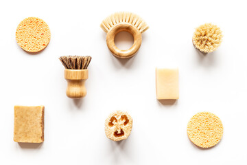 Flatlay of massage and spa products and accessories, top view