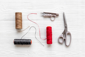 Fashion designer or seamstress table with tailor tools