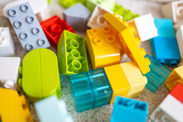 Closeup of colorful toy building blocks for children