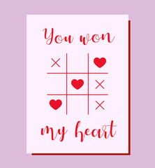 You won my heart greeting card design for Valentine's Day. Cute, lovely and funny art design for couples in love.