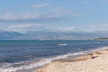 Albania mountains seen from the beach in Corfu, Greece