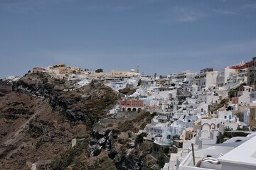 Fototapeta na wymiar Closeup of the picturesque villas in the center of Fira Santorini