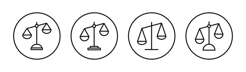 Scales icons set. Law scale icon. Justice sign and symbol