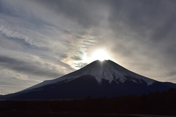 Plakat 山中湖　花の都公園からのぞむ・ダイヤモンド富士