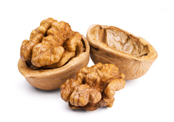 Walnut isolated. Ripe walnut isolated on white background.