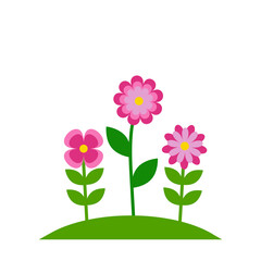 Vector illustration of three pink flowers growing on a wormwood. Clip-art on a transparent background.