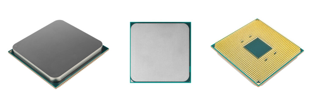 processor for a computer, a spare part for a computer, on a white background in isolation