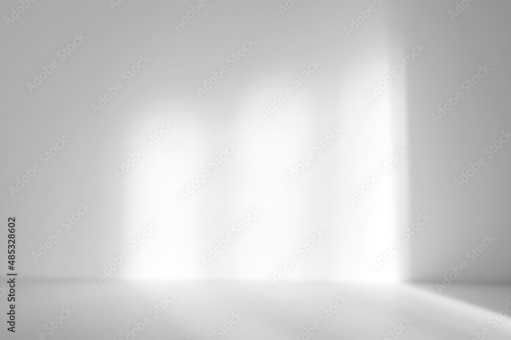Poster abstract white studio background for product presentation. empty room with shadows of arch window. 3