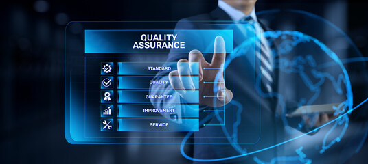 Quality assurance standard control certification technology concept.