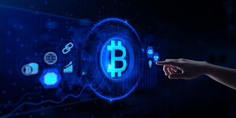 Bitcoin growth cryptocurrency exchange stock market digital money financial technology concept.