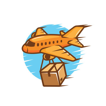 Airplane transporting parcel boxes cartoon image 