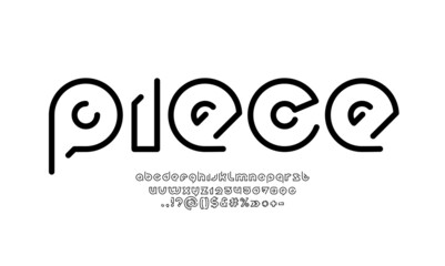 Digital black font, rounded modern alphabet, trendy letters from A to Z and numbers from 0 to 9