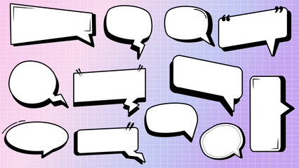 Obraz premium set of blank white abstract speech bubbles, conversation box, chatbox, frame talk, thought bubbles, speak balloons, border frame