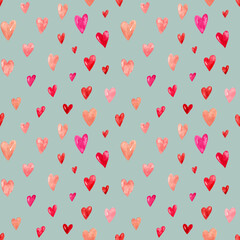 Pattern with hearts in watercolor