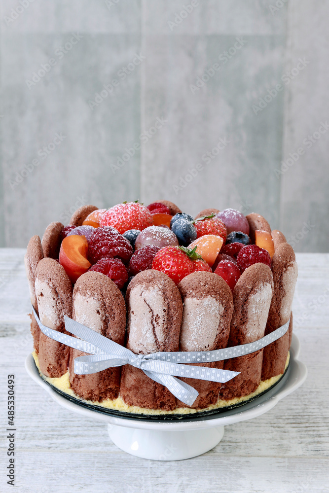 Canvas Prints french charlotte cake with summer fruits.