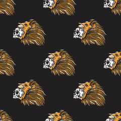 wild lion seamless pattern eating skull