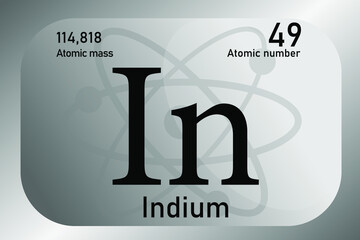 Vector illustration of a sign, symbol of the Indium atom, an element of the periodic table.