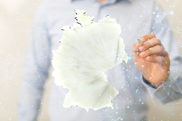 germany map  -  Global network. Blockchain. 3D illustration. Neural networks and artificial intelligence. Abstract