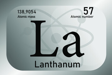 Vector illustration of a sign, symbol of the Lanthanum atom, an element of the periodic table.