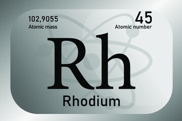 Vector illustration of a sign, symbol of the Rhodium atom, an element of the periodic table.