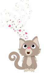 Cute gray kitten sings a love song. Girly print with a kitten on a t-shirt