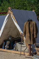 military camp tent with clothing of a soldier of the Spanish thirds