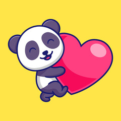 Cute Panda Hold the Big Heart Cartoon Vector Icon Illustration. Animal Character Mascot Flat Concept.
