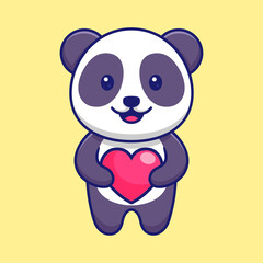 Cute Panda Holding Heart Cartoon Vector Icon Illustration. Animal Character Mascot Flat Concept.