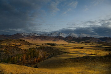 Russia. South Of Western Siberia, Mountain Altai. Autumn dawn in the North-Chuyskiy mountain range in the heart of the Kurai steppe.