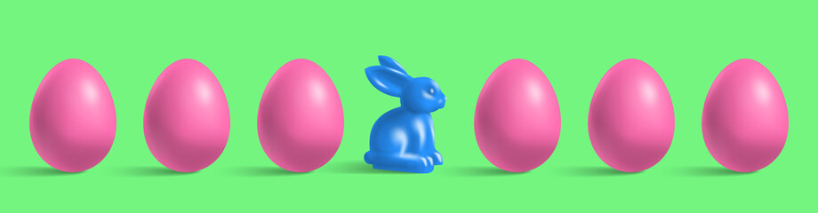 happy easter creative banner with eggs and bunny