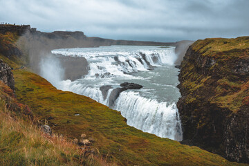 Vista su cascata di Gulfoss, Islanda sud-occidentale
