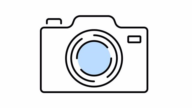 Photo camera flat icon animation object on transparent background. Photography concept. Simple animation for design. 