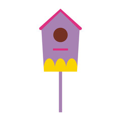 Vector clip-art on a transparent background, a picture of a large bird house with a pink roof and yellow patterns.