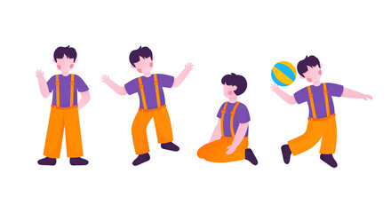 Boy Kids Playing Illustration Set