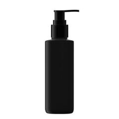 Square Black Plastic Bottle Cosmetic with Dispenser Pump Isolated