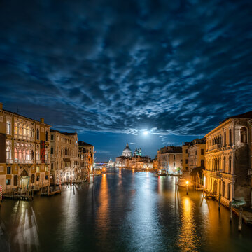 Full moon over the Grand Canal in Venice, Italy