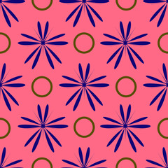 abstract bright and colorful seamless vector pattern with flowers and rings