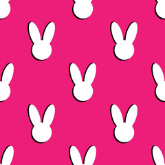 Seamless pattern with white rabbit heads on pink background. Bunny pattern. Vector illustration