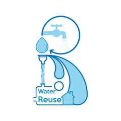 Home water reuse system pictogram in form of letter R, as a gimmick of reuse and recycling concept. Vector illustration outline flat design style.